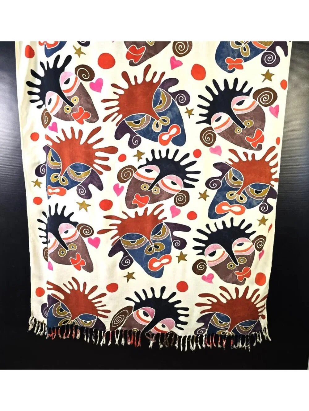 Beach Sarong Wrap Rayon Swim Cover Up Abstract Tribal Mask Face Print Hand Made